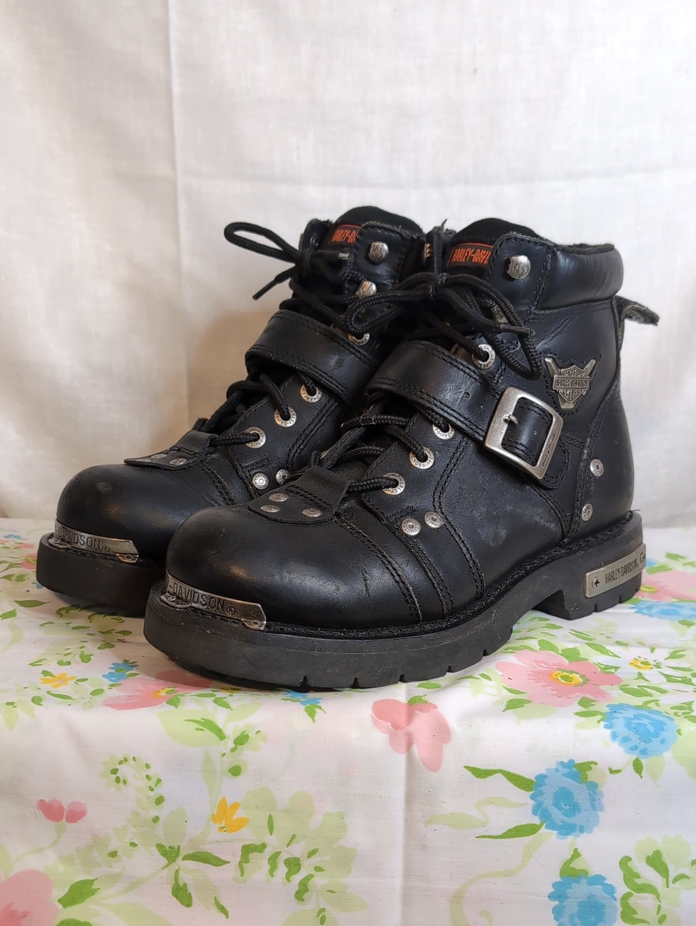 Harley Davidson Brake Buckle Black 6-Inch Motorcycle Boots mens 8